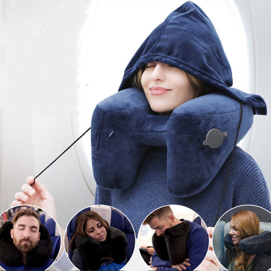 Inflatable Travel Pillow with Hood for Neck Support - Raifaonline