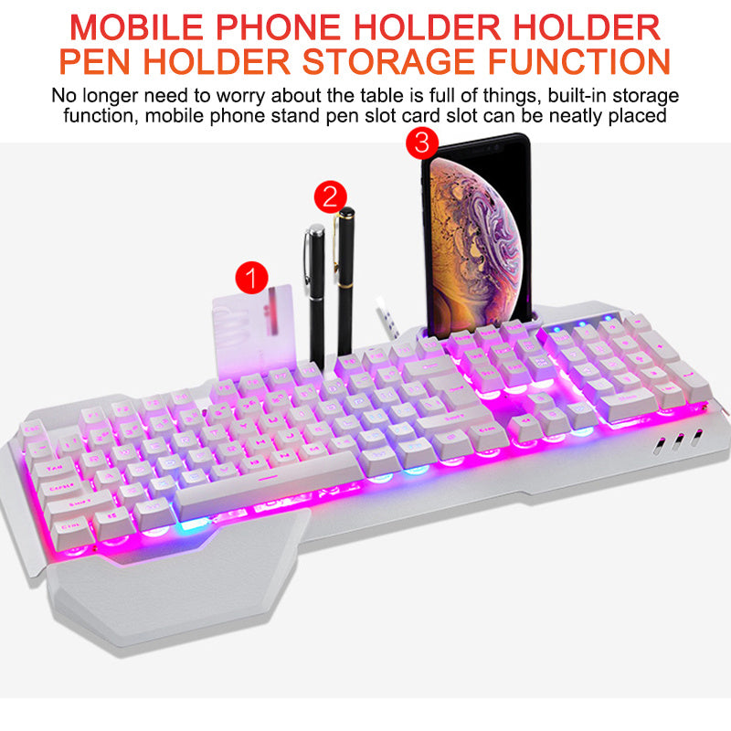 ErgonomicWired Gaming Keyboard with RGB Backlight Phone Holder - Raifaonline