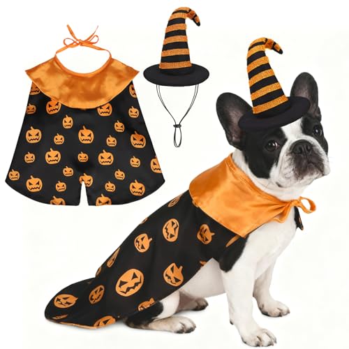 Pumpkin Cape & Hat Set for Small to Large Pets, Funny Holiday