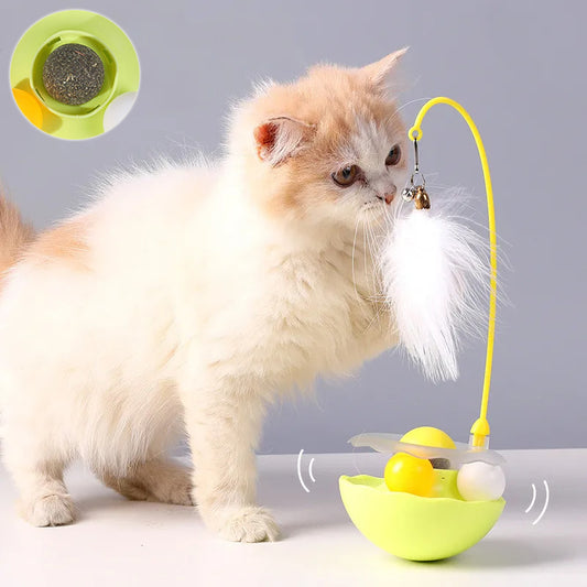 Kitten Play Toy – Wobble Feeder with Teasing Feather Wand - Raifaonline