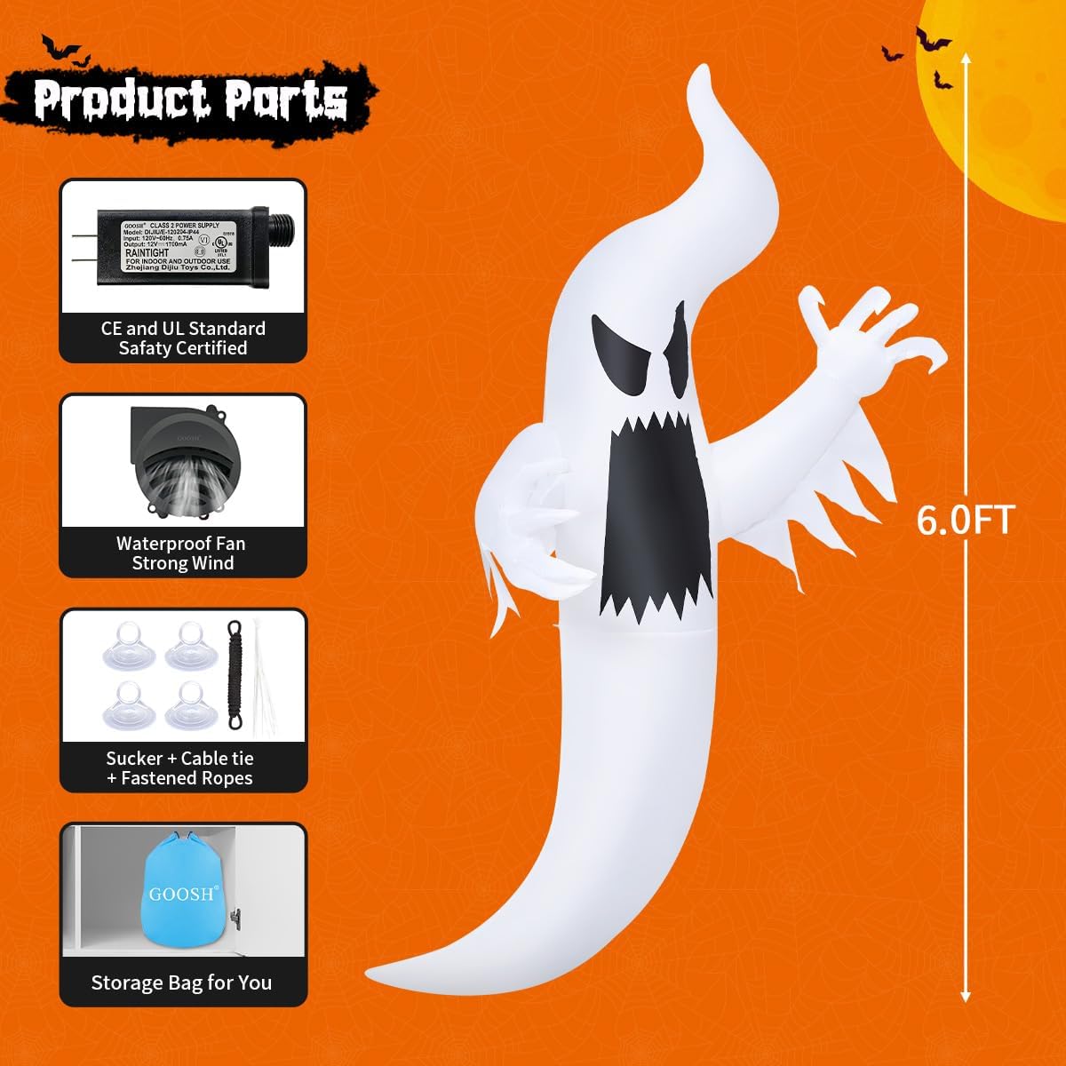 GOOSH 6FT Halloween Inflatable Hanging Ghost