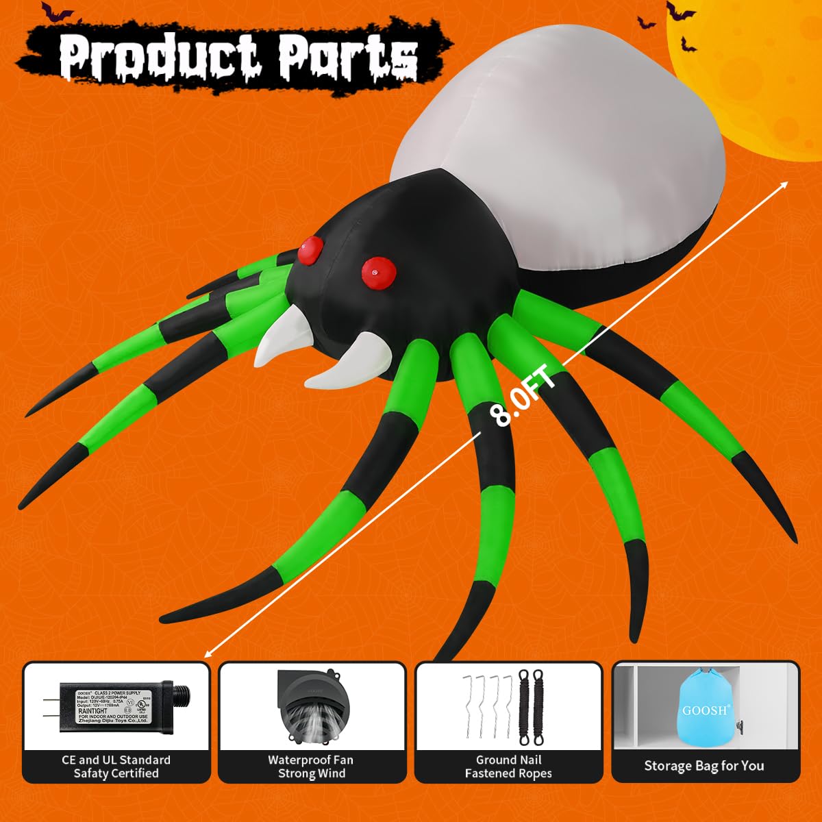 GOOSH 8FT Halloween Inflatable Spider