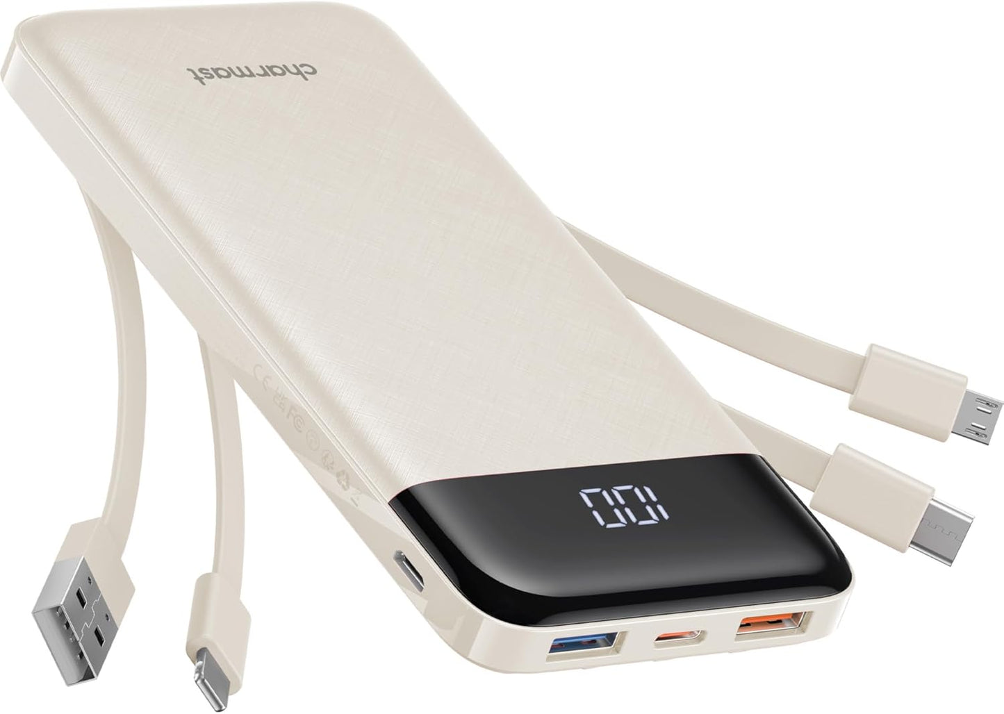 10000mAh charmast Portable Charger with Built in Cables