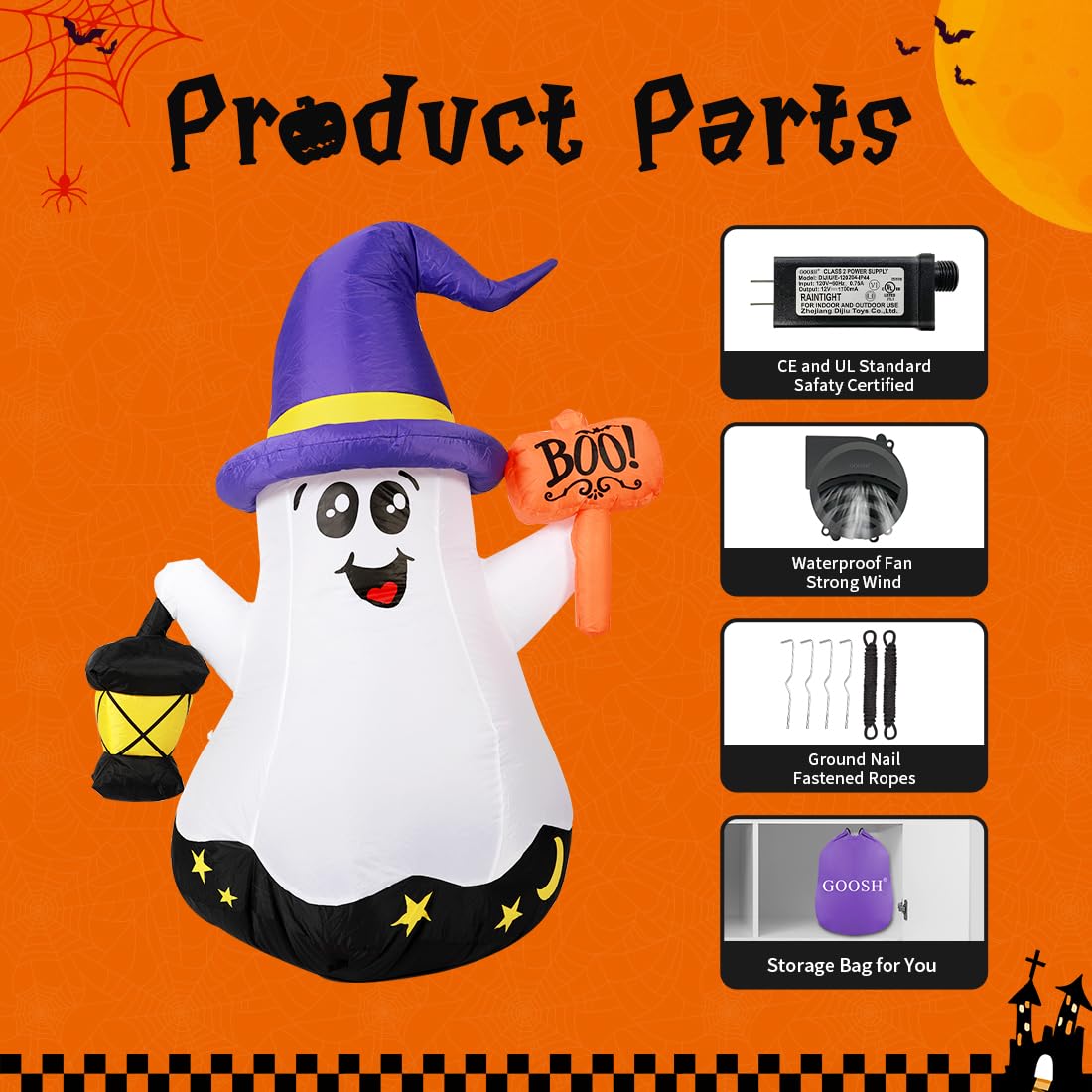 GOOSH 5FT Halloween Inflatable Wizard Ghost