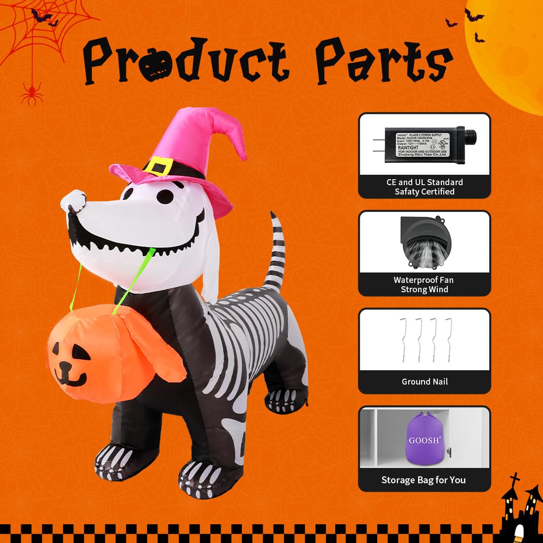 GOOSH 5.5FT Halloween Inflatable Skeleton Puppy