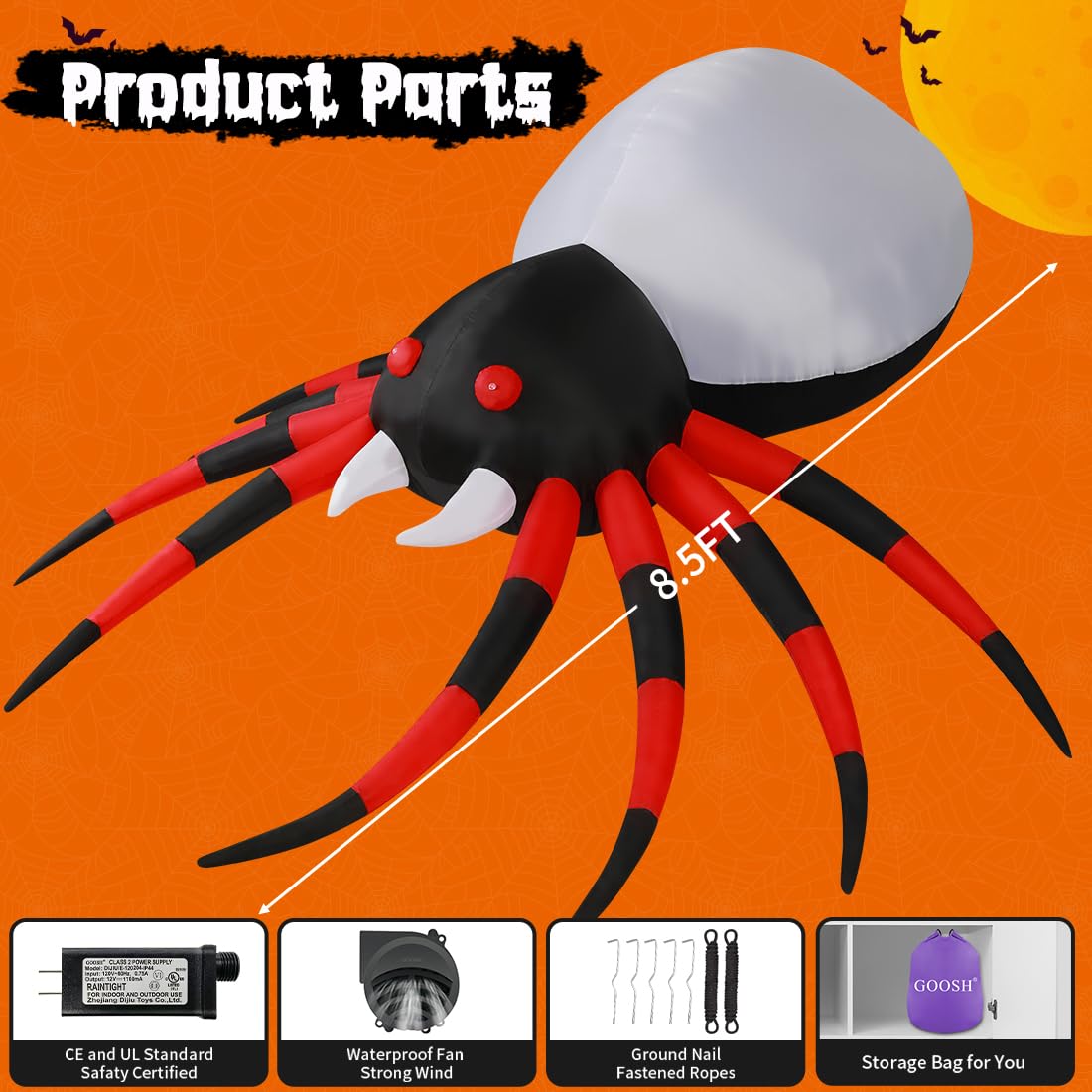 GOOSH 8FT Halloween Inflatable Spider
