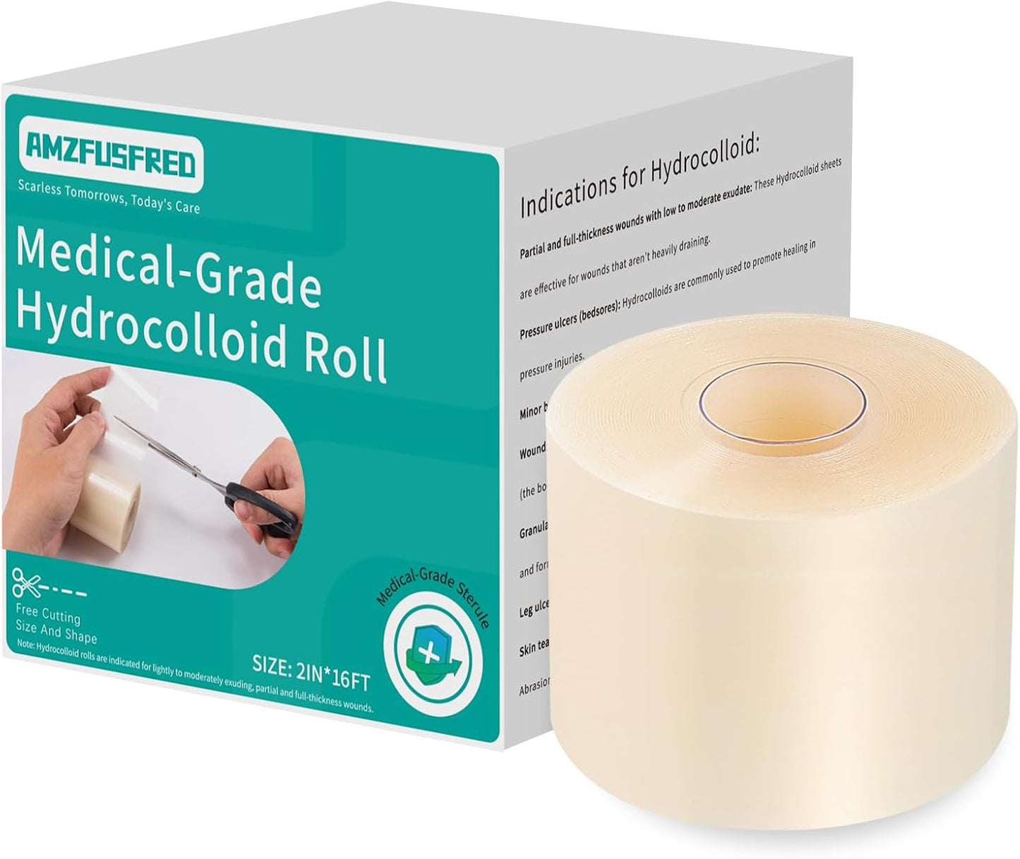 Upadated Hydrocolloid Bandages,2in*5ft Hydrocolloid Roll for Wound Care,Medical-Grade Hydrocolloid Patch Bandages with Self-Adhesive, Flexible & Waterproof DIY Size & Shape (2in*5ft)