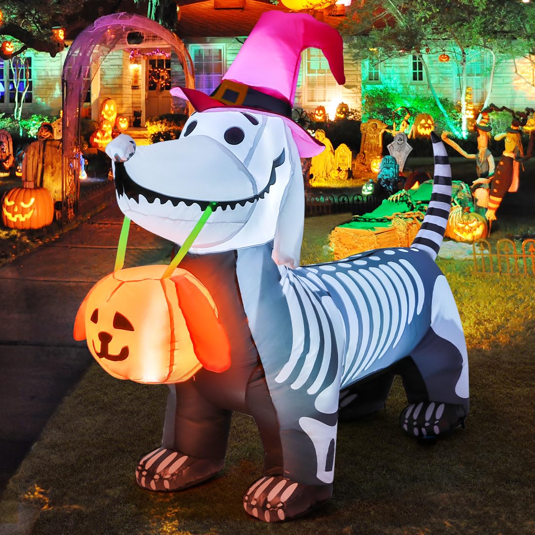 GOOSH 5.5FT Halloween Inflatable Skeleton Puppy
