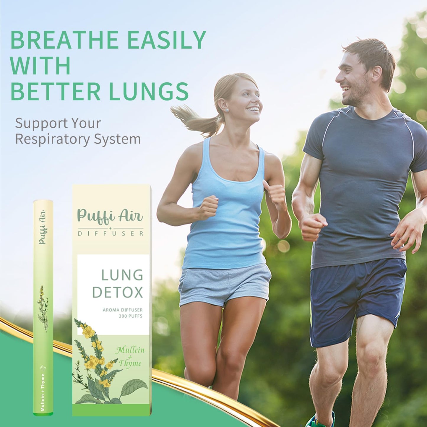 Herbal Diffuser Pen for Lung Detox and Oral Air Freshening with Extracts of Mullein, Thyme and Mint - 2 Packs