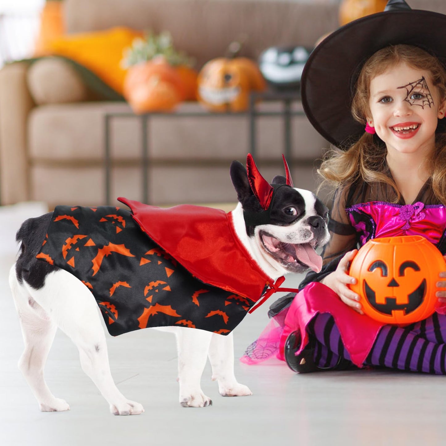 Pumpkin Cape & Hat Set for Small to Large Pets, Funny Holiday
