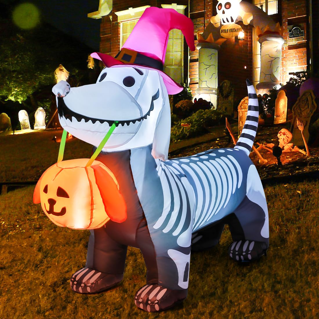 GOOSH 5.5FT Halloween Inflatable Skeleton Puppy