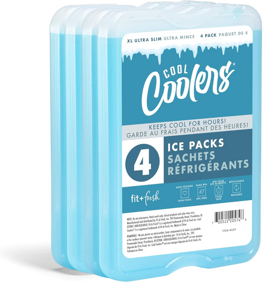 Cool Coolers by Fit & Fresh 4 Pack XL Slim Ice Packs