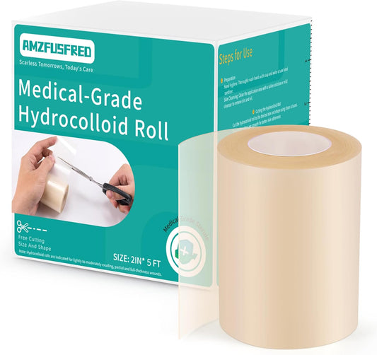 Upadated Hydrocolloid Bandages,2in*5ft Hydrocolloid Roll for Wound Care,Medical-Grade Hydrocolloid Patch Bandages with Self-Adhesive, Flexible & Waterproof DIY Size & Shape (2in*5ft)