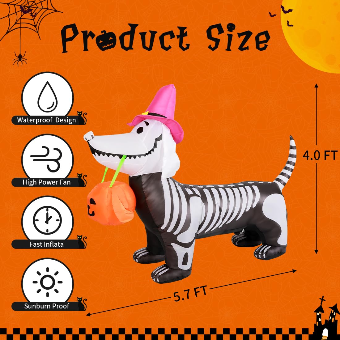 GOOSH 5.5FT Halloween Inflatable Skeleton Puppy