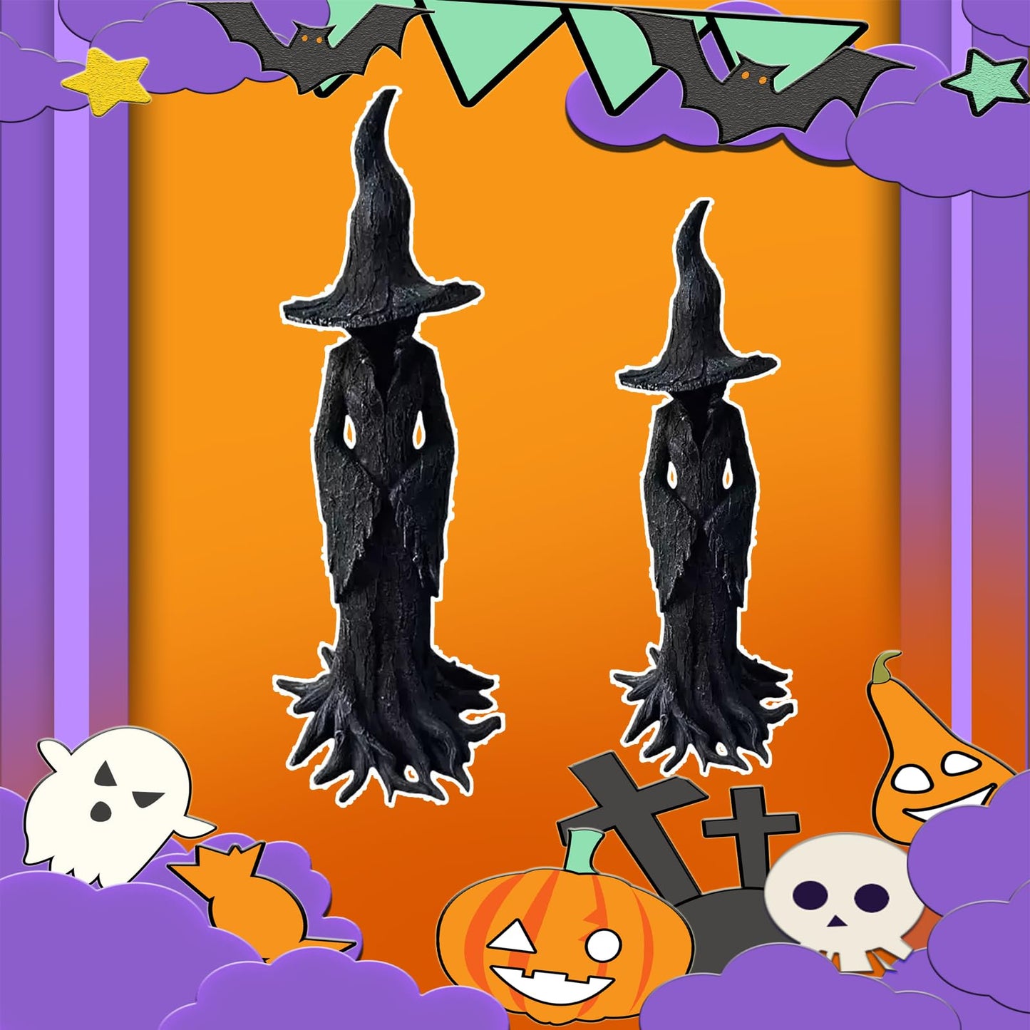 EAZZ Halloween Witch Statue β 20β Tall Resin Figurine with Gothic Details