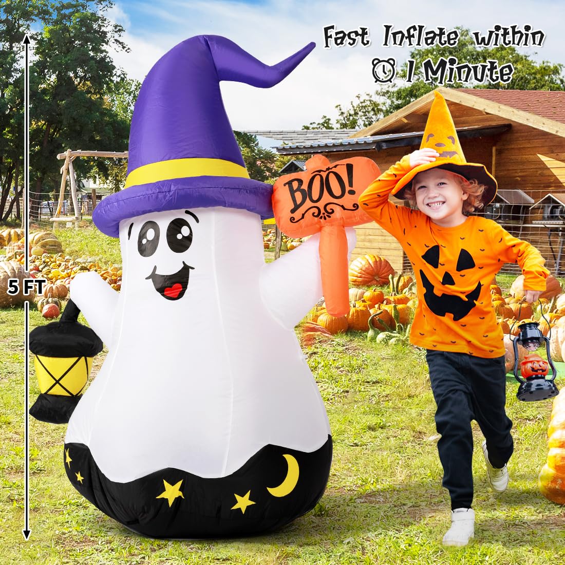 GOOSH 5FT Halloween Inflatable Wizard Ghost