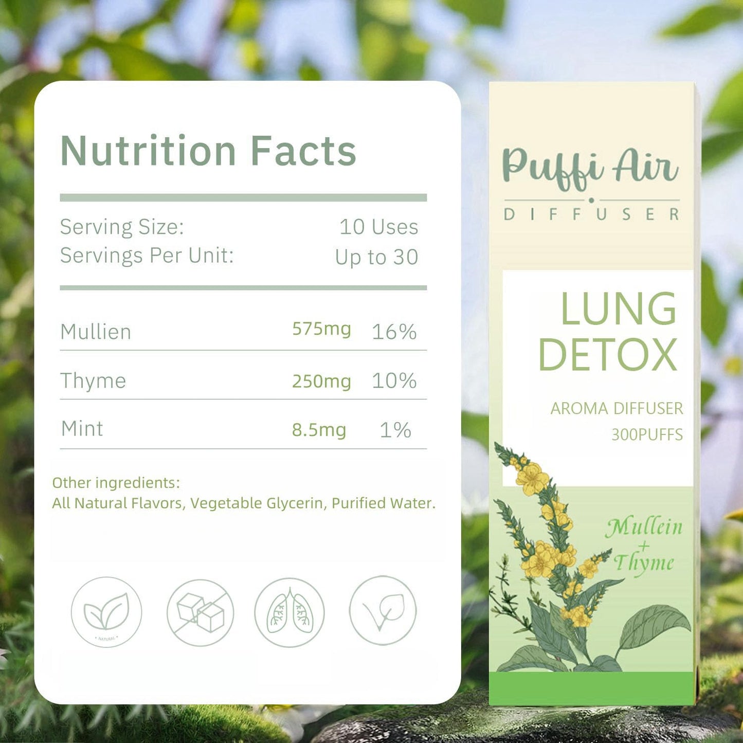 Herbal Diffuser Pen with Extracts of Mullein, Thyme and Mint for Lung Cleansing, Breathing Improvement, Oral Air Freshening and Quitting Bad Habit - 300 Uses