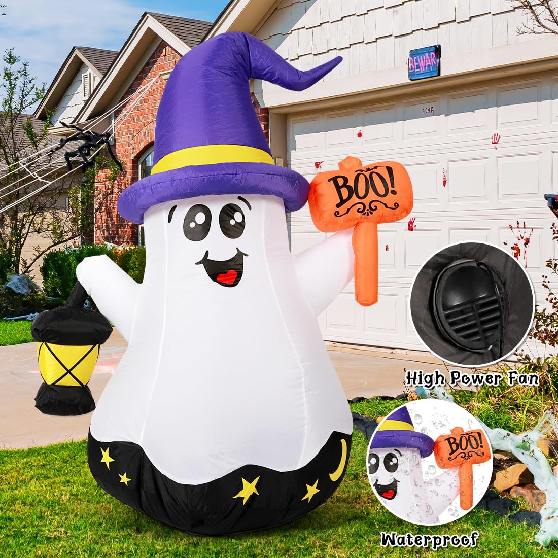 GOOSH 5FT Halloween Inflatable Wizard Ghost