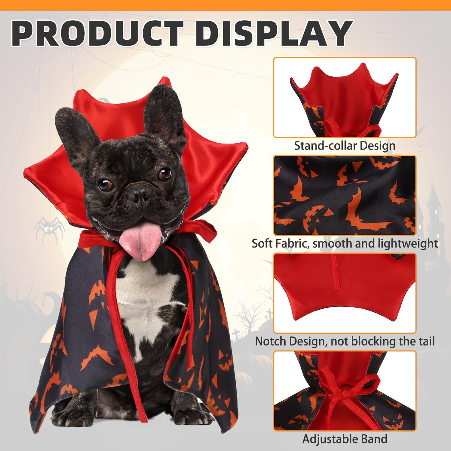 Pumpkin Cape & Hat Set for Small to Large Pets, Funny Holiday