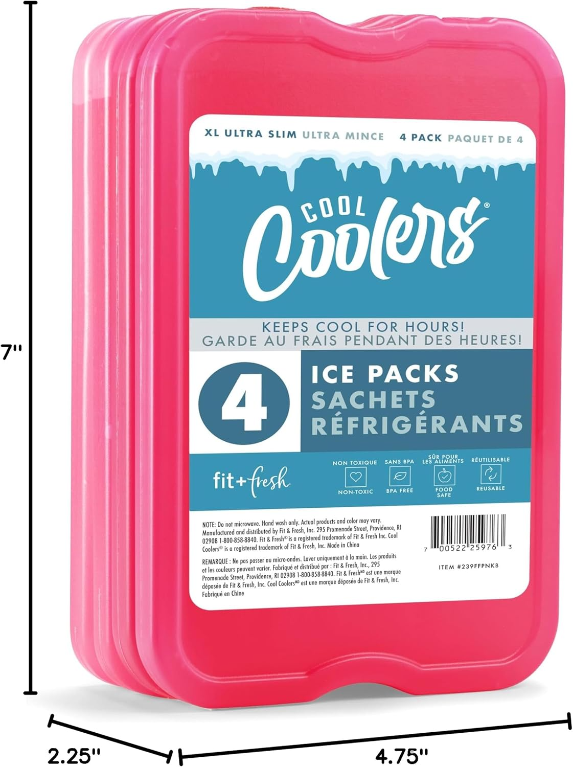 Cool Coolers by Fit & Fresh 4 Pack XL Slim Ice Packs