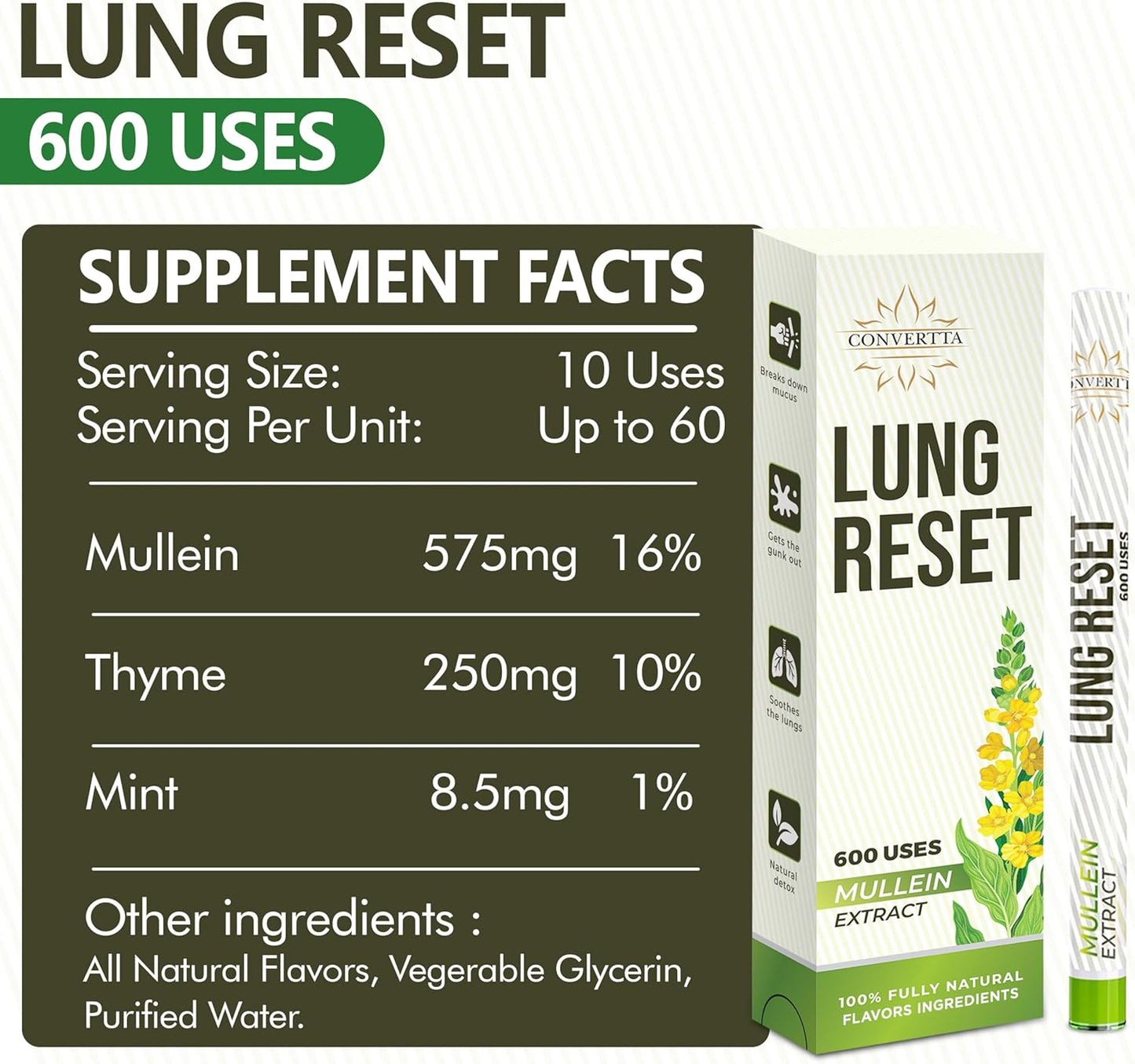 Lung Detox Mullein Diffuser Pen | Natural Mullein Leaf | Lung Health & Detox | Herbal Mullein Diffuser Pen 600 Uses