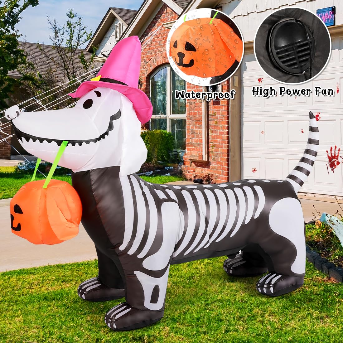 GOOSH 5.5FT Halloween Inflatable Skeleton Puppy