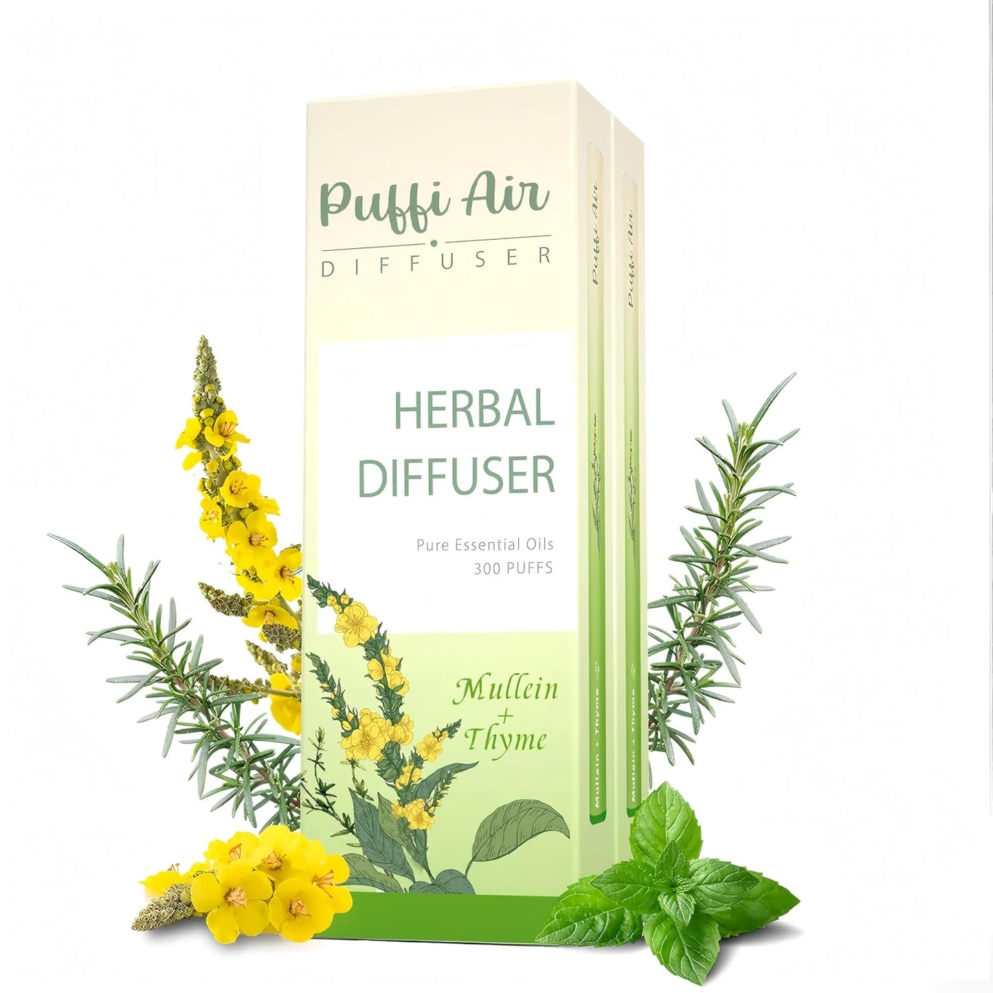 Herbal Diffuser Pen for Lung Detox and Oral Air Freshening with Extracts of Mullein, Thyme and Mint - 2 Packs