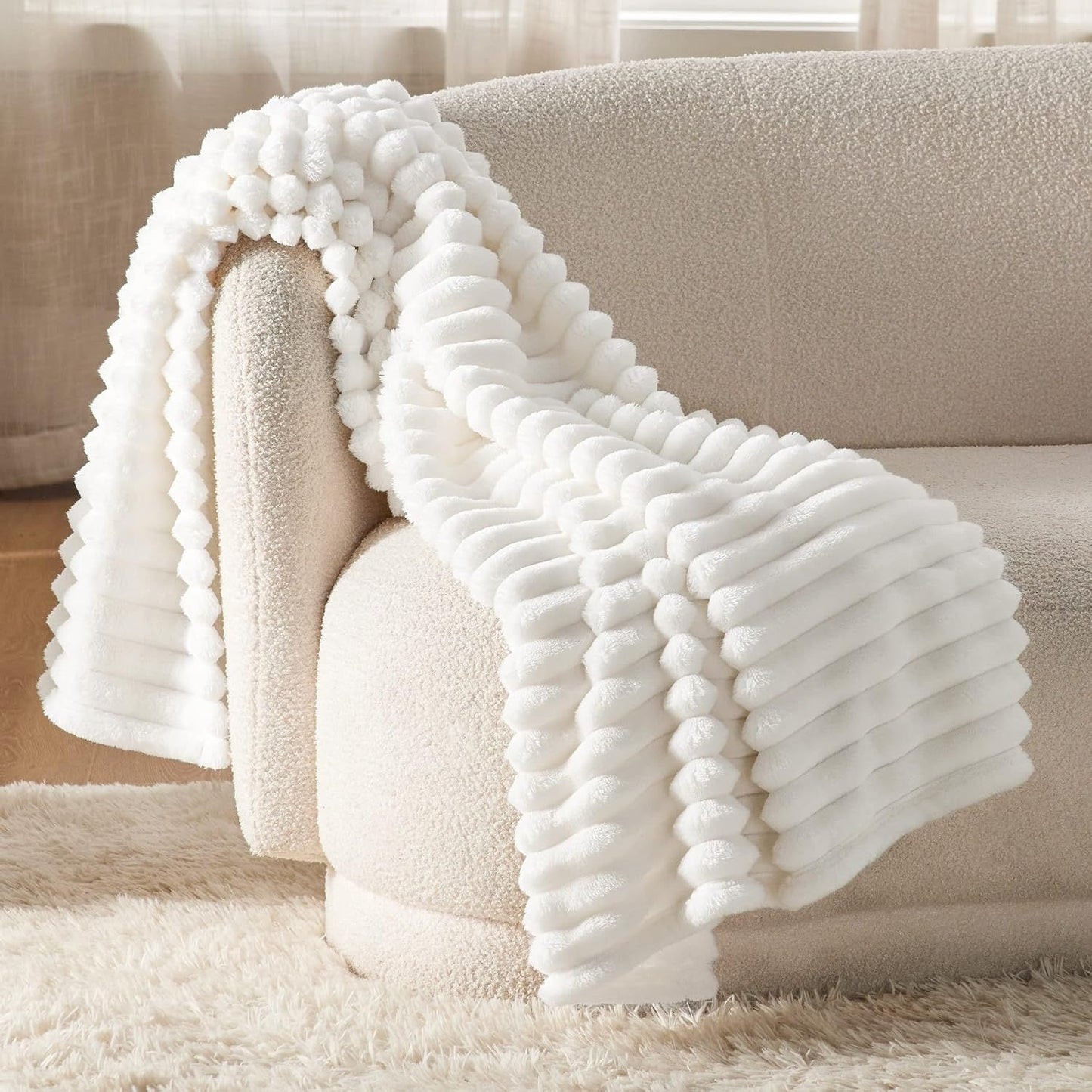 Bedsure Gentle Soft White Throw Blanket for Couch