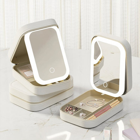 Makeup Storage Box With LED Light Mirror - Raifaonline