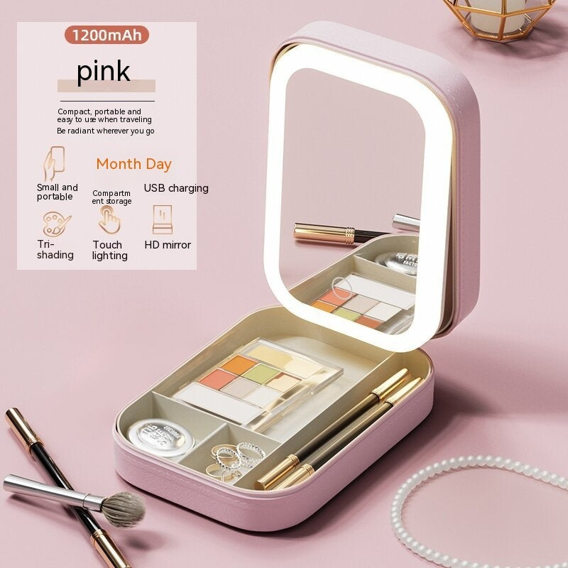 Makeup Storage Box With LED Light Mirror - Raifaonline