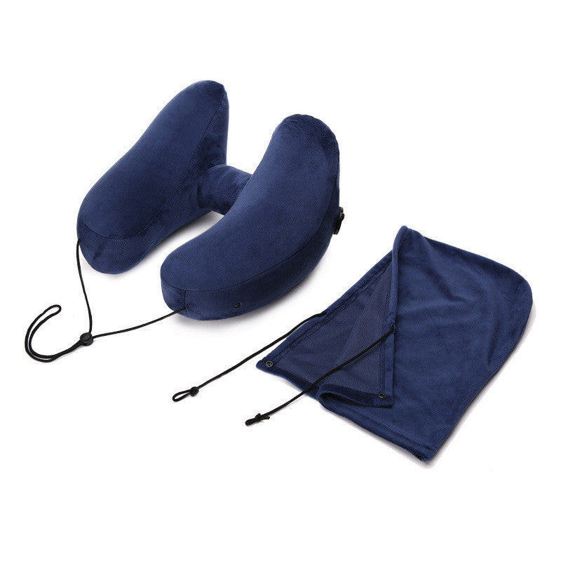 Inflatable Travel Pillow with Hood for Neck Support