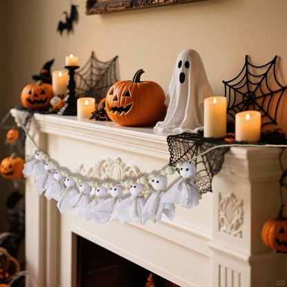 7Ft Halloween Ghost Garland with Wooden Beads