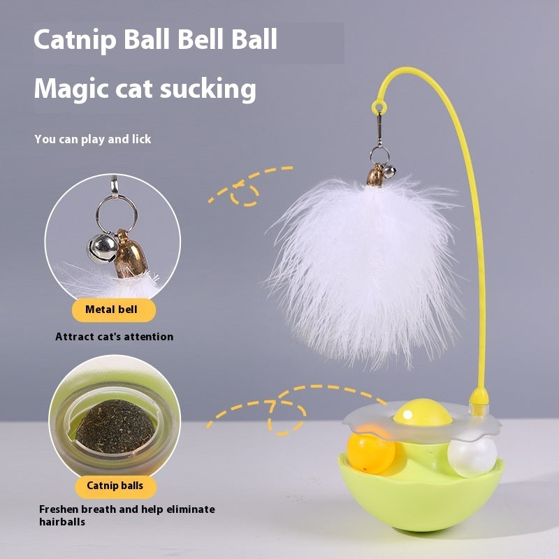 Kitten Play Toy – Wobble Feeder with Teasing Feather Wand