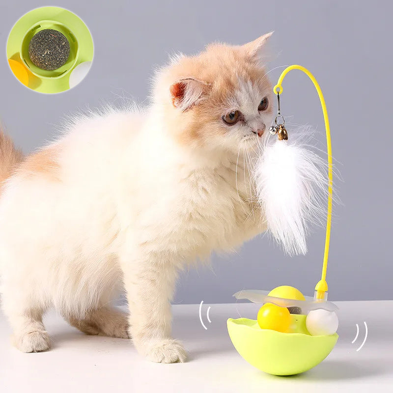 Kitten Play Toy – Wobble Feeder with Teasing Feather Wand