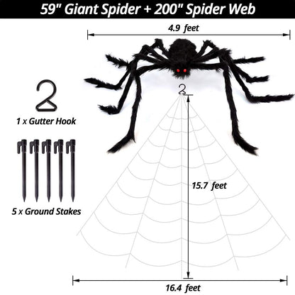 '200' Spider Web with 59' Giant Spider – Halloween Outdoor/Indoor Decor for Yard