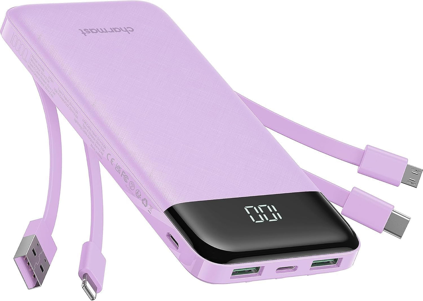 10000mAh charmast Portable Charger with Built in Cables