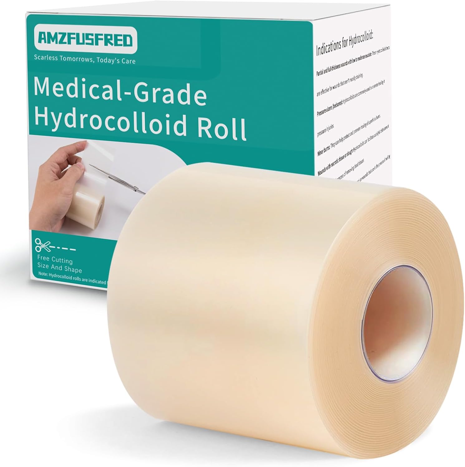 Upadated Hydrocolloid Bandages,2in*5ft Hydrocolloid Roll for Wound Care,Medical-Grade Hydrocolloid Patch Bandages with Self-Adhesive, Flexible & Waterproof DIY Size & Shape (2in*5ft)