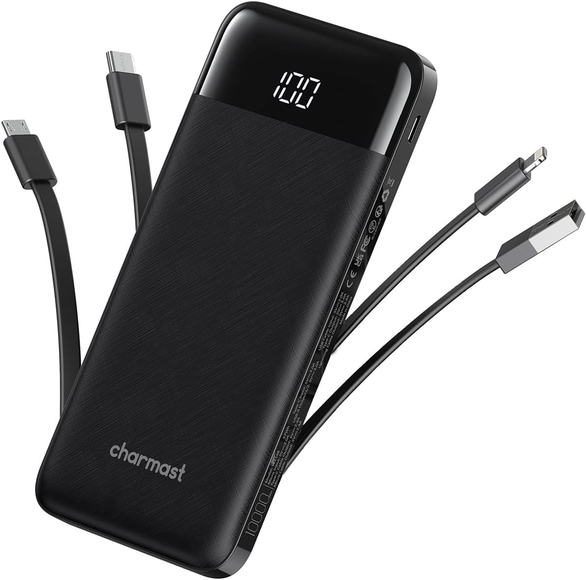 10000mAh charmast Portable Charger with Built in Cables