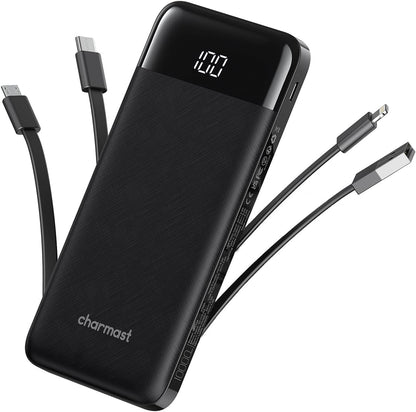 10000mAh charmast Portable Charger with Built in Cables