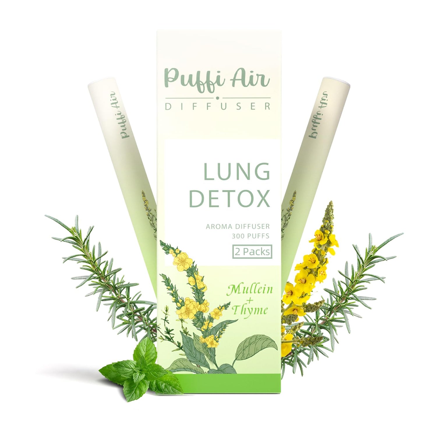 Herbal Diffuser Pen with Extracts of Mullein, Thyme and Mint for Lung Cleansing, Breathing Improvement, Oral Air Freshening and Quitting Bad Habit - 300 Uses