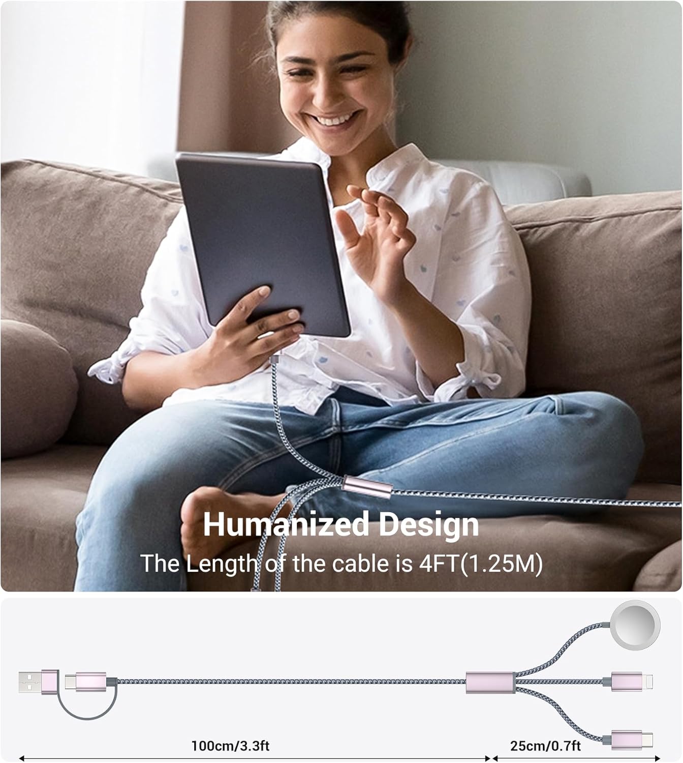 Temdan for Travel Essentials,3 in 2 USB C Cable for Apple Watch Charger