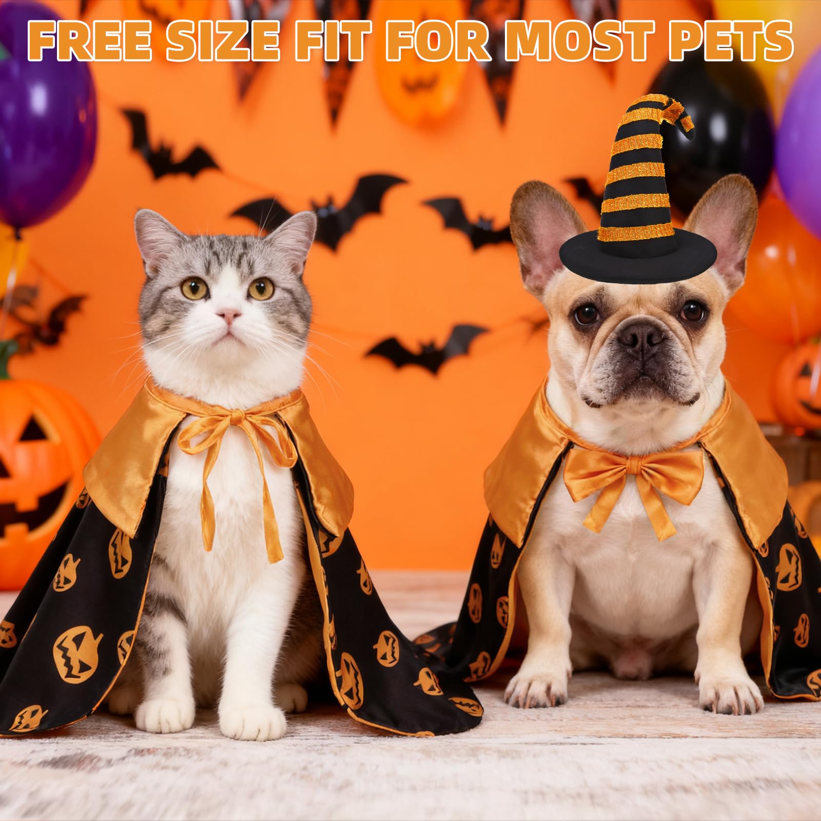 Pumpkin Cape & Hat Set for Small to Large Pets, Funny Holiday