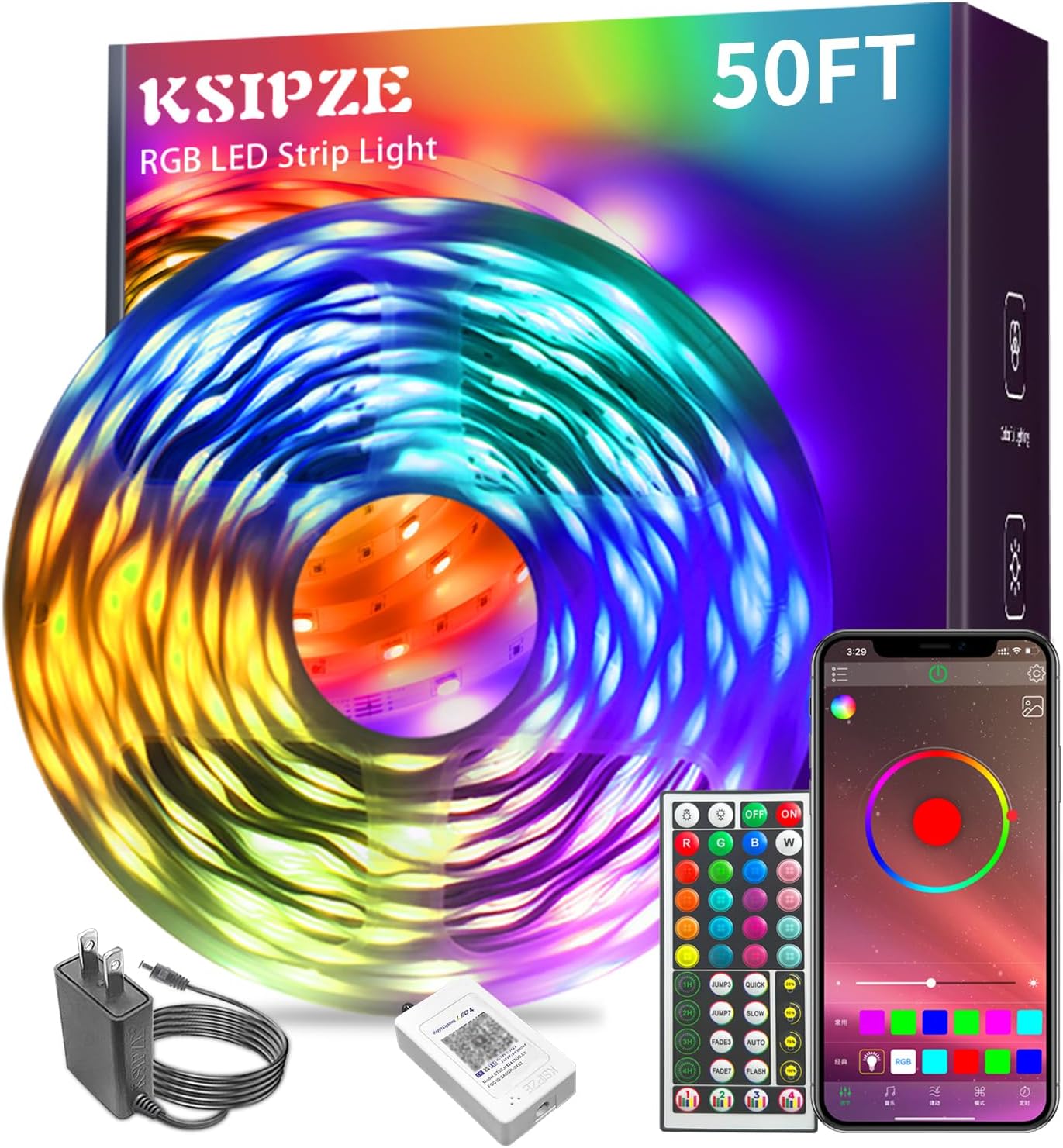 KSIPZE 100ft Led Strip Lights RGB Music Sync Color Changing Led Lights