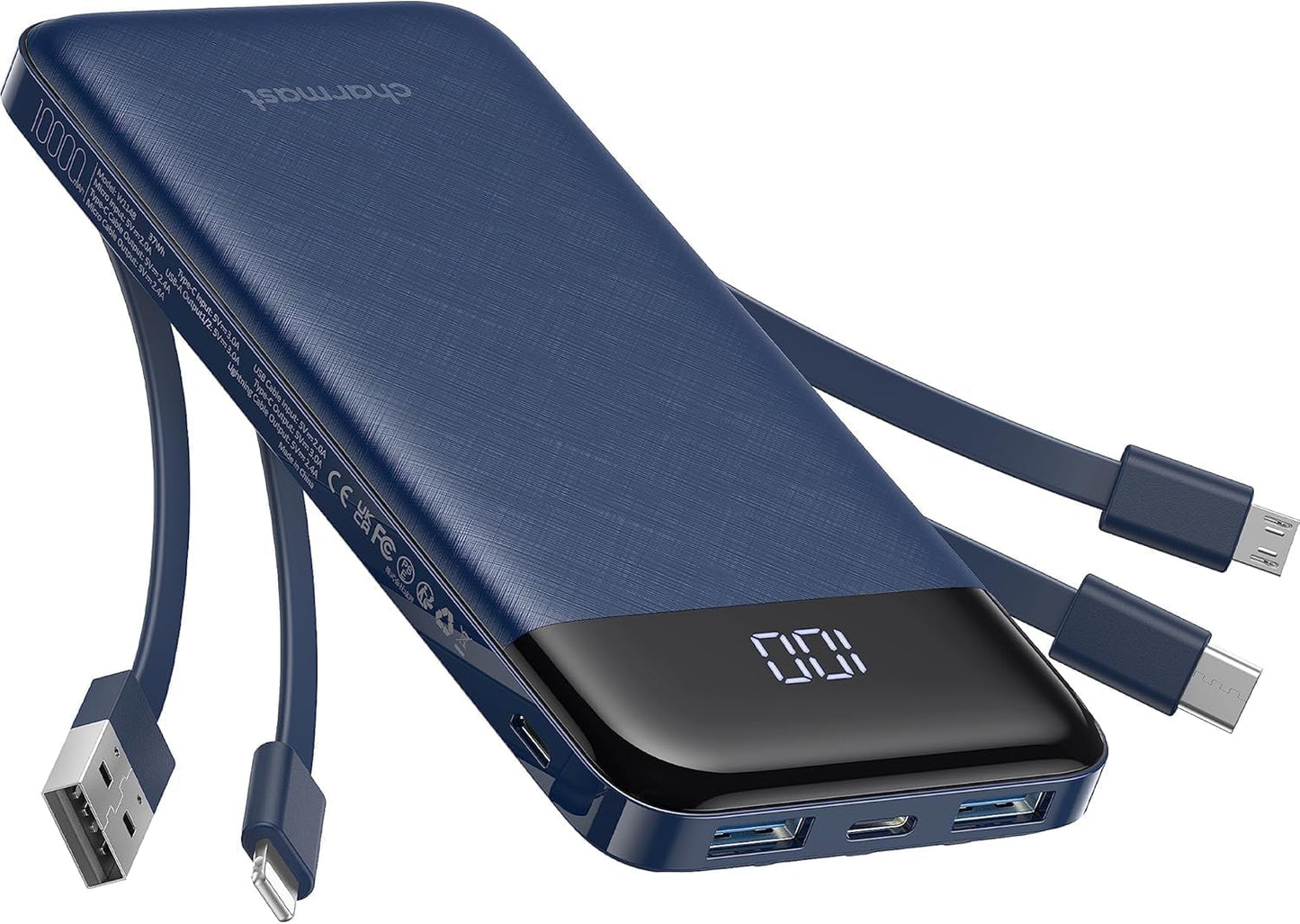 10000mAh charmast Portable Charger with Built in Cables