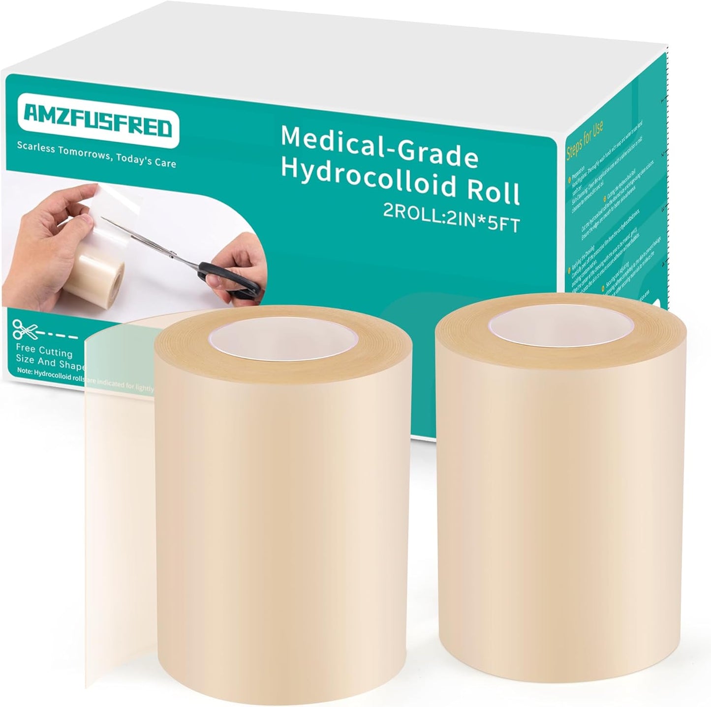 Upadated Hydrocolloid Bandages,2in*5ft Hydrocolloid Roll for Wound Care,Medical-Grade Hydrocolloid Patch Bandages with Self-Adhesive, Flexible & Waterproof DIY Size & Shape (2in*5ft)