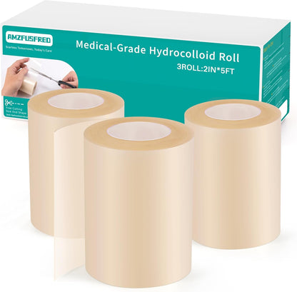 Upadated Hydrocolloid Bandages,2in*5ft Hydrocolloid Roll for Wound Care,Medical-Grade Hydrocolloid Patch Bandages with Self-Adhesive, Flexible & Waterproof DIY Size & Shape (2in*5ft)