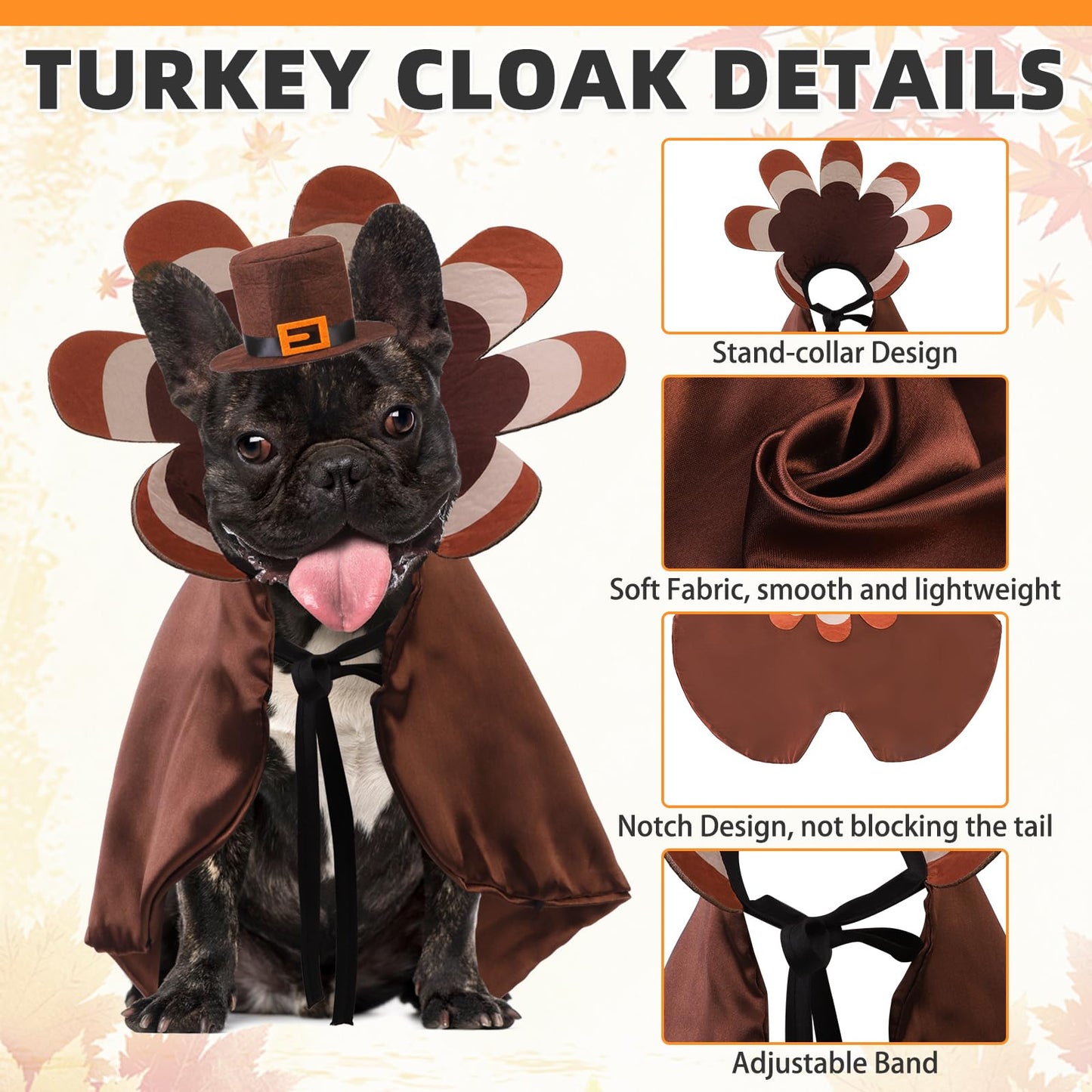 Pumpkin Cape & Hat Set for Small to Large Pets, Funny Holiday