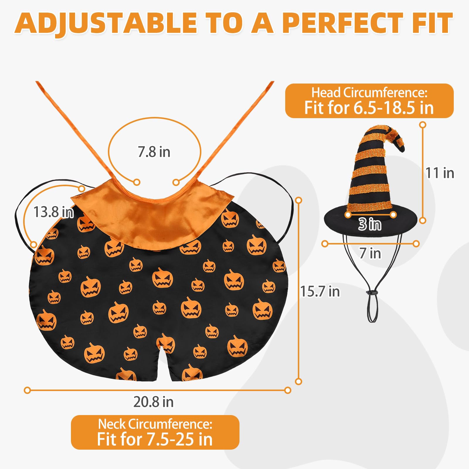 Pumpkin Cape & Hat Set for Small to Large Pets, Funny Holiday