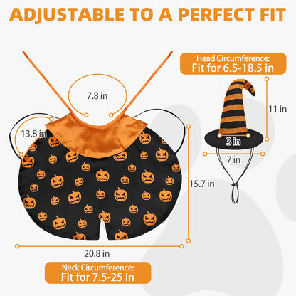Pumpkin Cape & Hat Set for Small to Large Pets, Funny Holiday