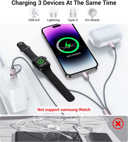 Temdan for Travel Essentials,3 in 2 USB C Cable for Apple Watch Charger